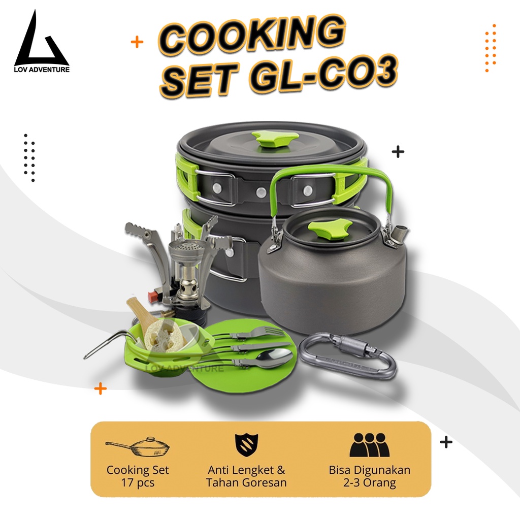 Cooking Set Camping Alat Masak Camping + Kepala Kompor – Set 17 PCS – GL-C03 -A153